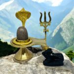 Narmadeshwar Shiva Lingam Shiv Ling with Brass Stand and Trishul: