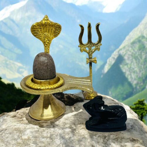Narmadeshwar Shiva Lingam Shiv Ling with Brass Stand and Trishul: