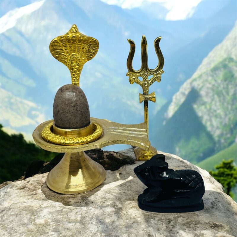 Narmadeshwar Shiva Lingam Shiv Ling with Brass Stand and Trishul: