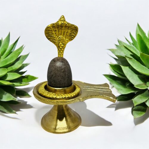 Narmadeshwar Shiva Lingam Shiv Ling with Brass Stand and Trishul: