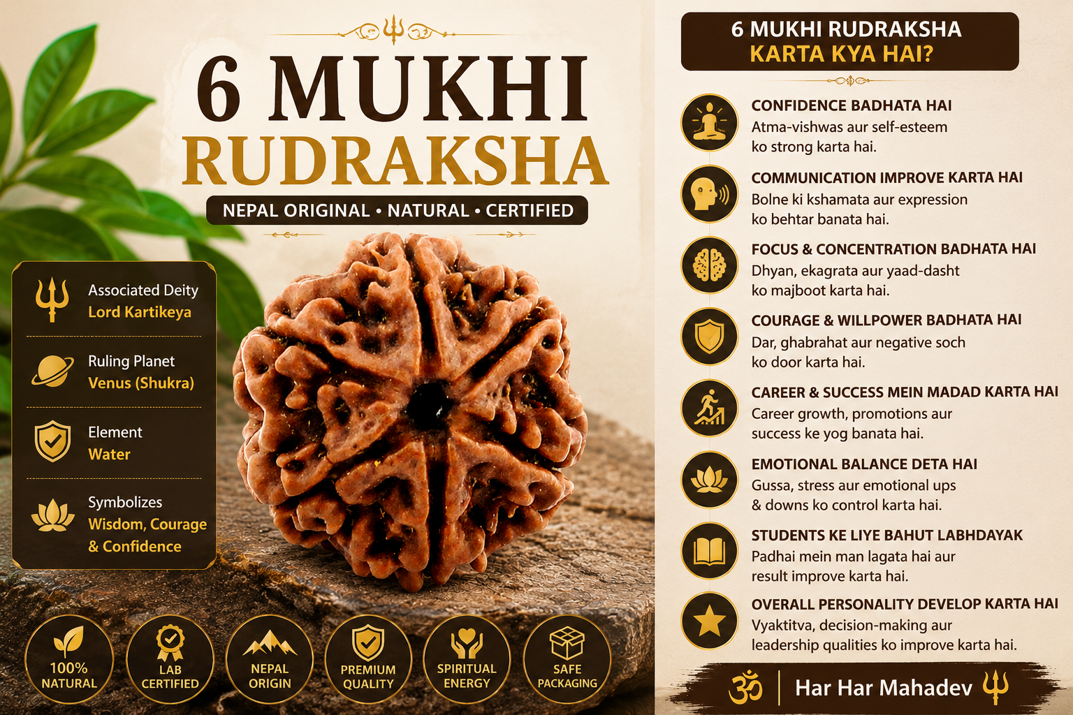 6 Mukhi Rudraksha Nepal | Original Natural & Certified Rudraksha