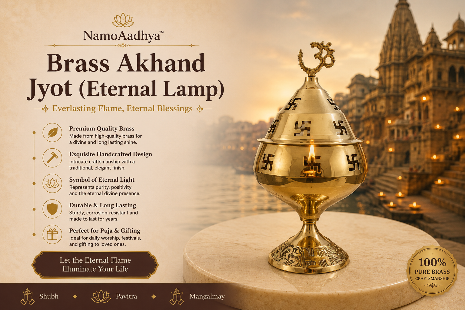 Brass Akhand Jyot Diya for Pooja Room, Temple & Spiritual Worship