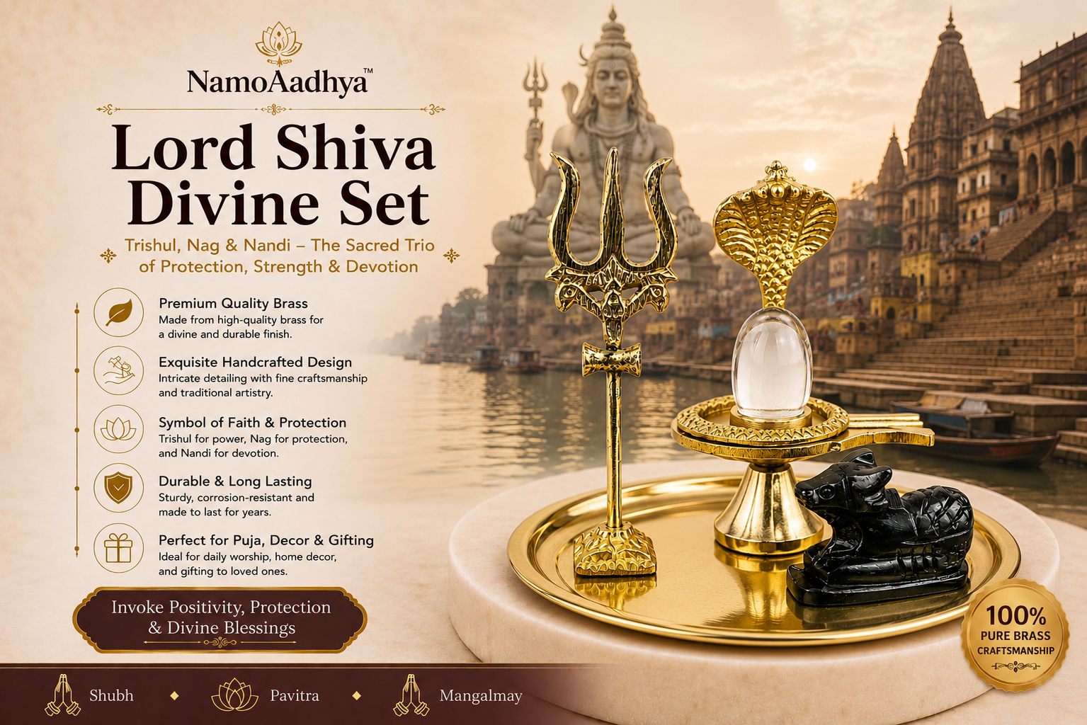 Lord Shiva Divine Set Brass Idol for Home Temple & Spiritual Decor