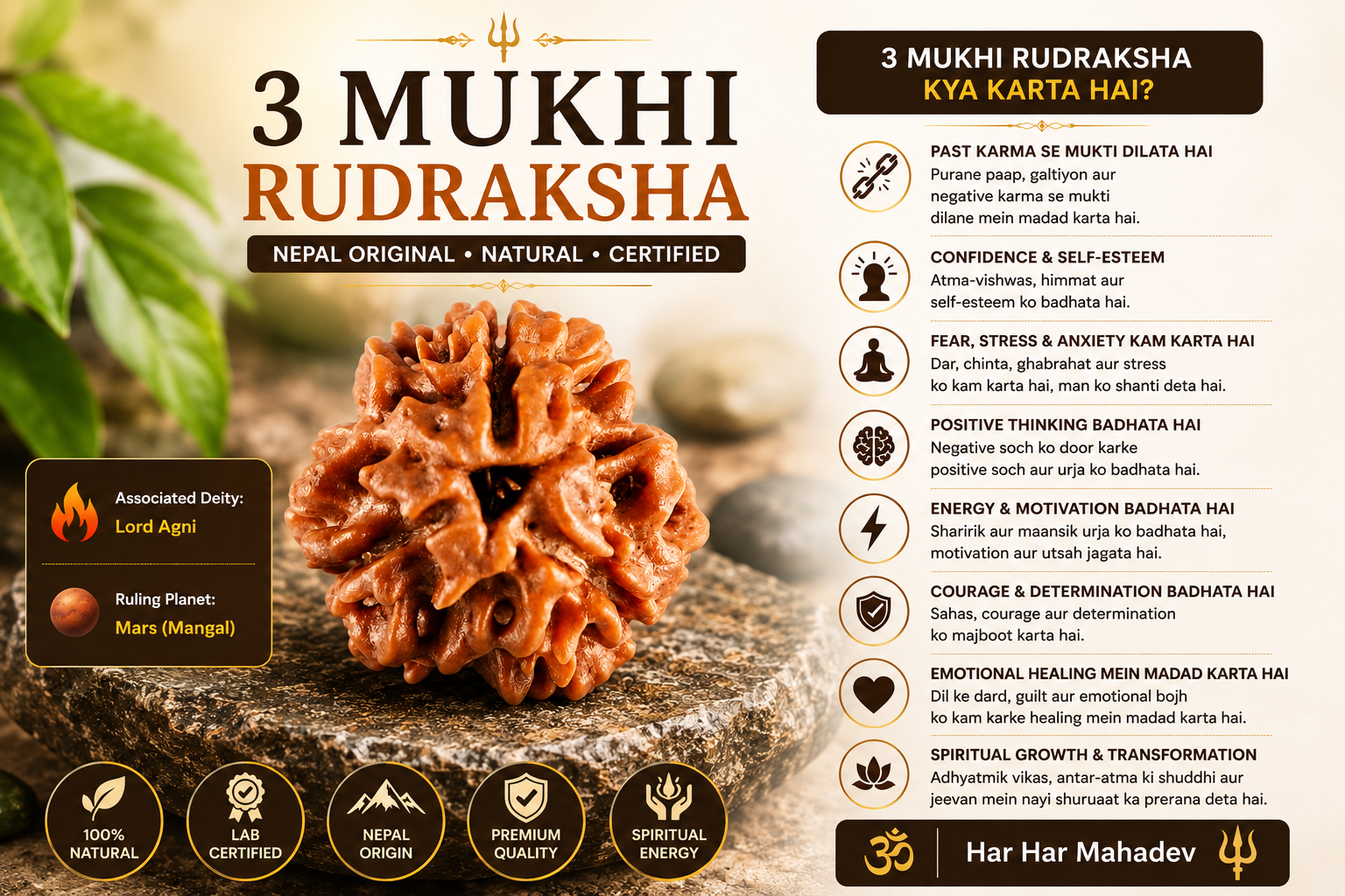 3 Mukhi Rudraksha Nepal | Original Natural & Certified Rudraksha