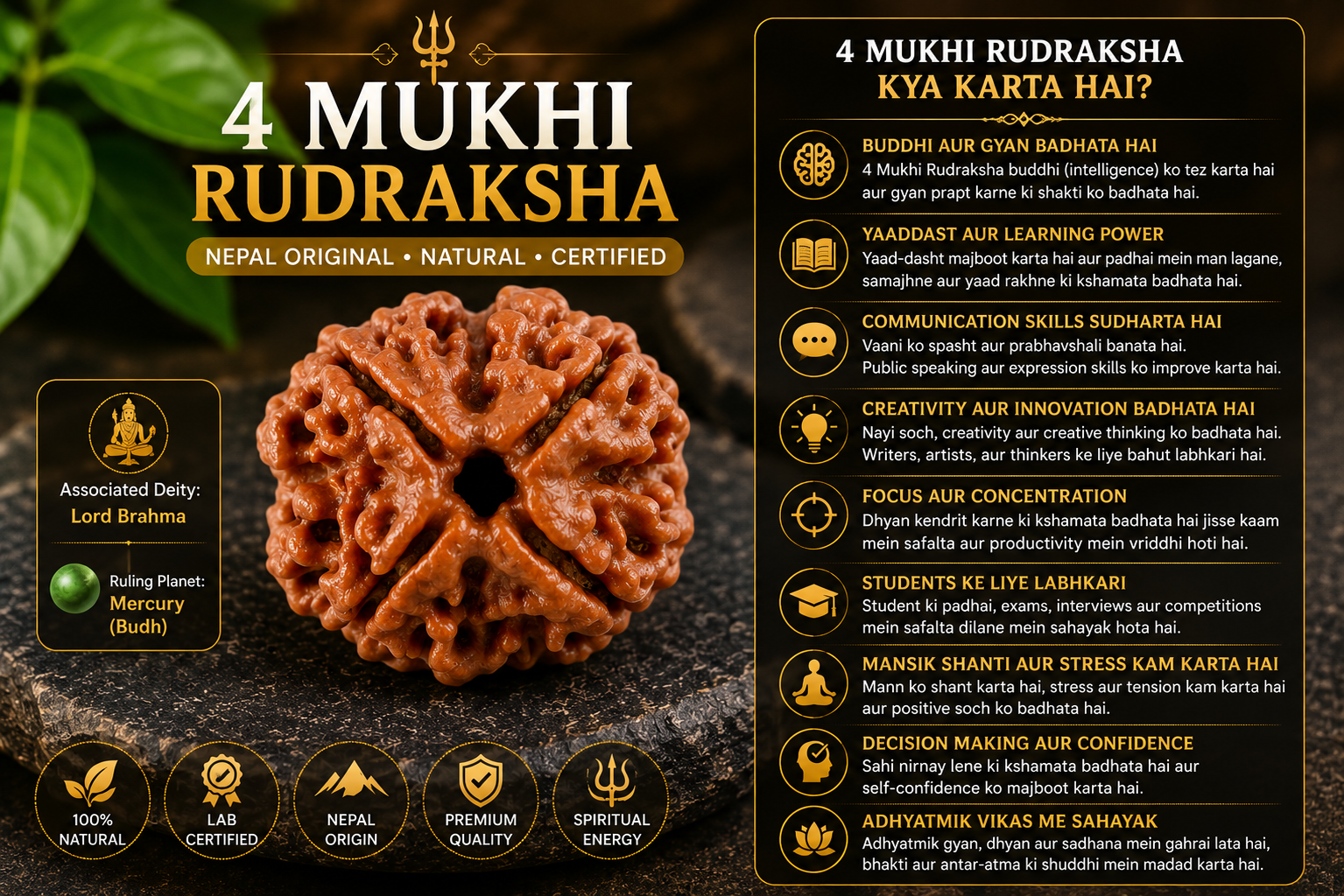 4 Mukhi Rudraksha Nepal | Original Natural & Certified Rudraksha