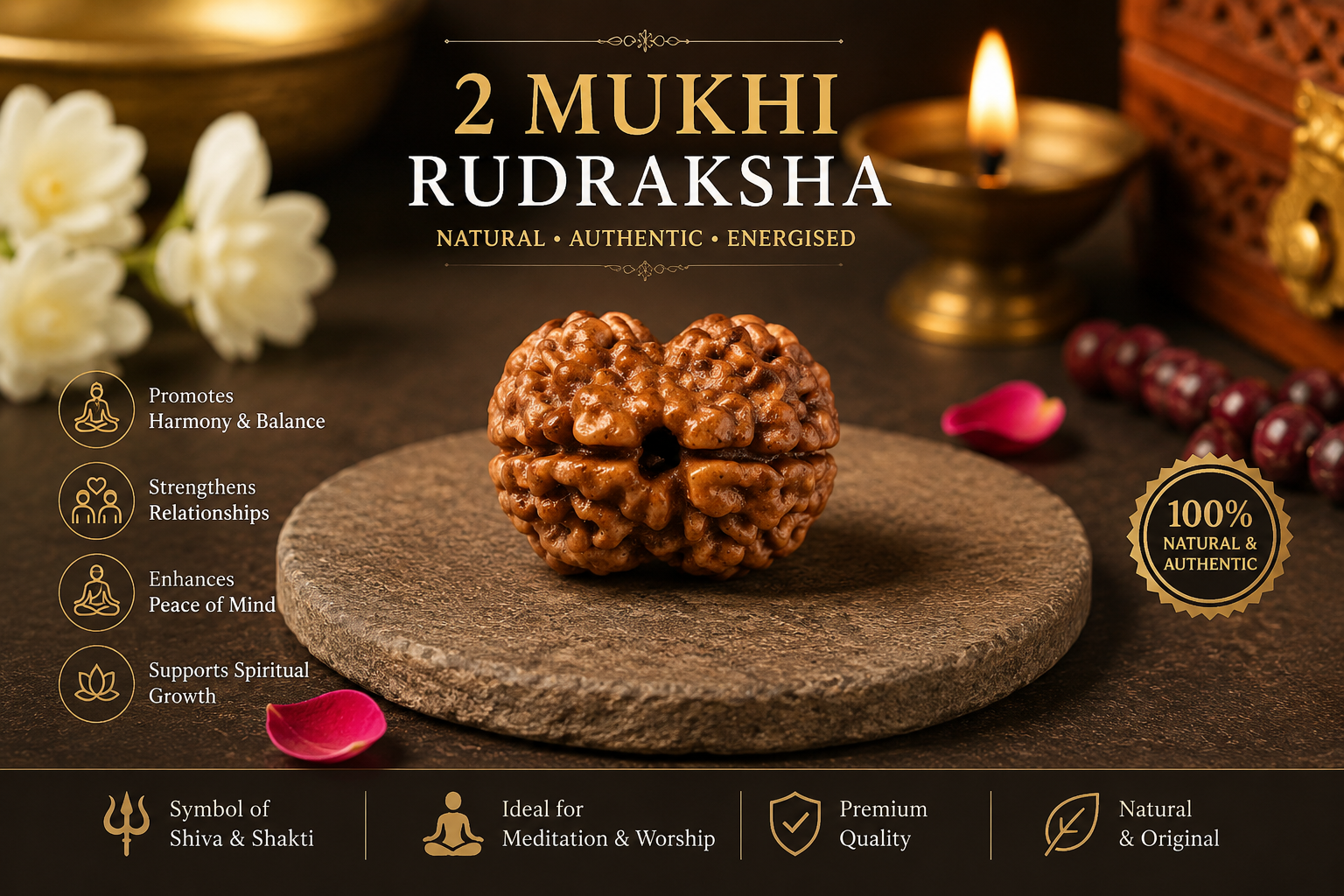 Original 2 Mukhi Rudraksha | Natural & Authentic Rudraksha | Namo Aadhya